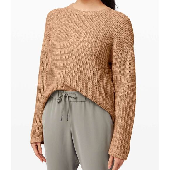 Lululemon Easy Embrace Long Sleeve Sweater Beech Wood Tan Cotton L / XL - Picture 2 of 10